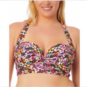 California Waves Womens Plus Floral Print Underwire Bikini Swim Top